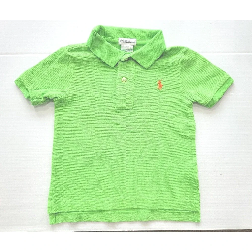 RALPH LAUREN Baby Boy Polo Short Sleeve Shirt LT GREEN w/ORANGE Pony Sz 24 Month